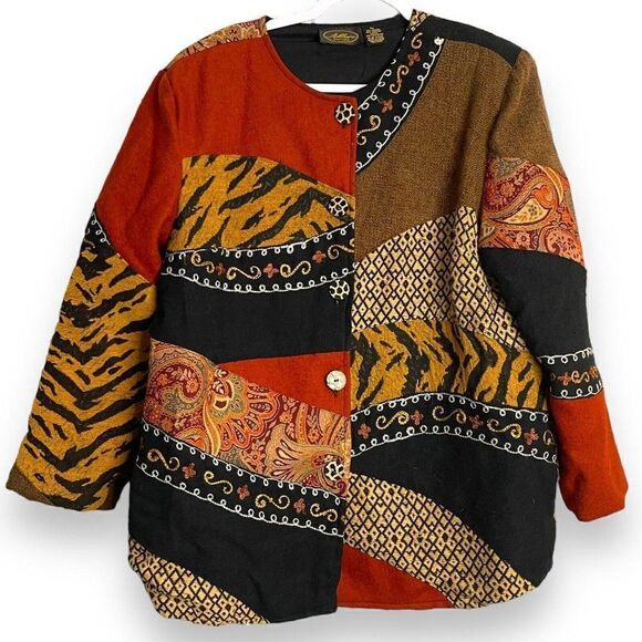 Allure Boutique Button Front Jacket Women's L Multicolor Animal Print Colorblock - Picture 5 of 12